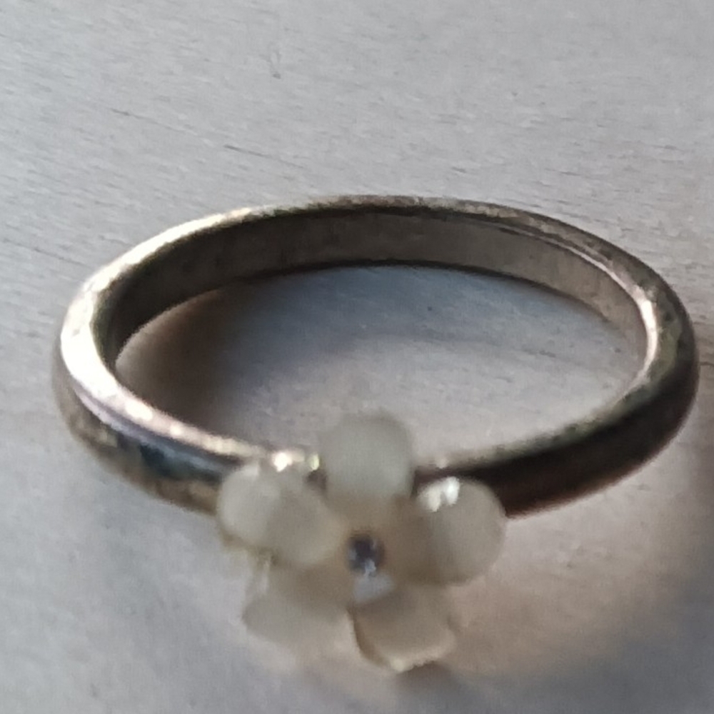 Vintage Ring with White Floral Accent